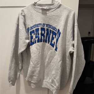 Hanes Gray Crewneck Sweater with Blue Print
